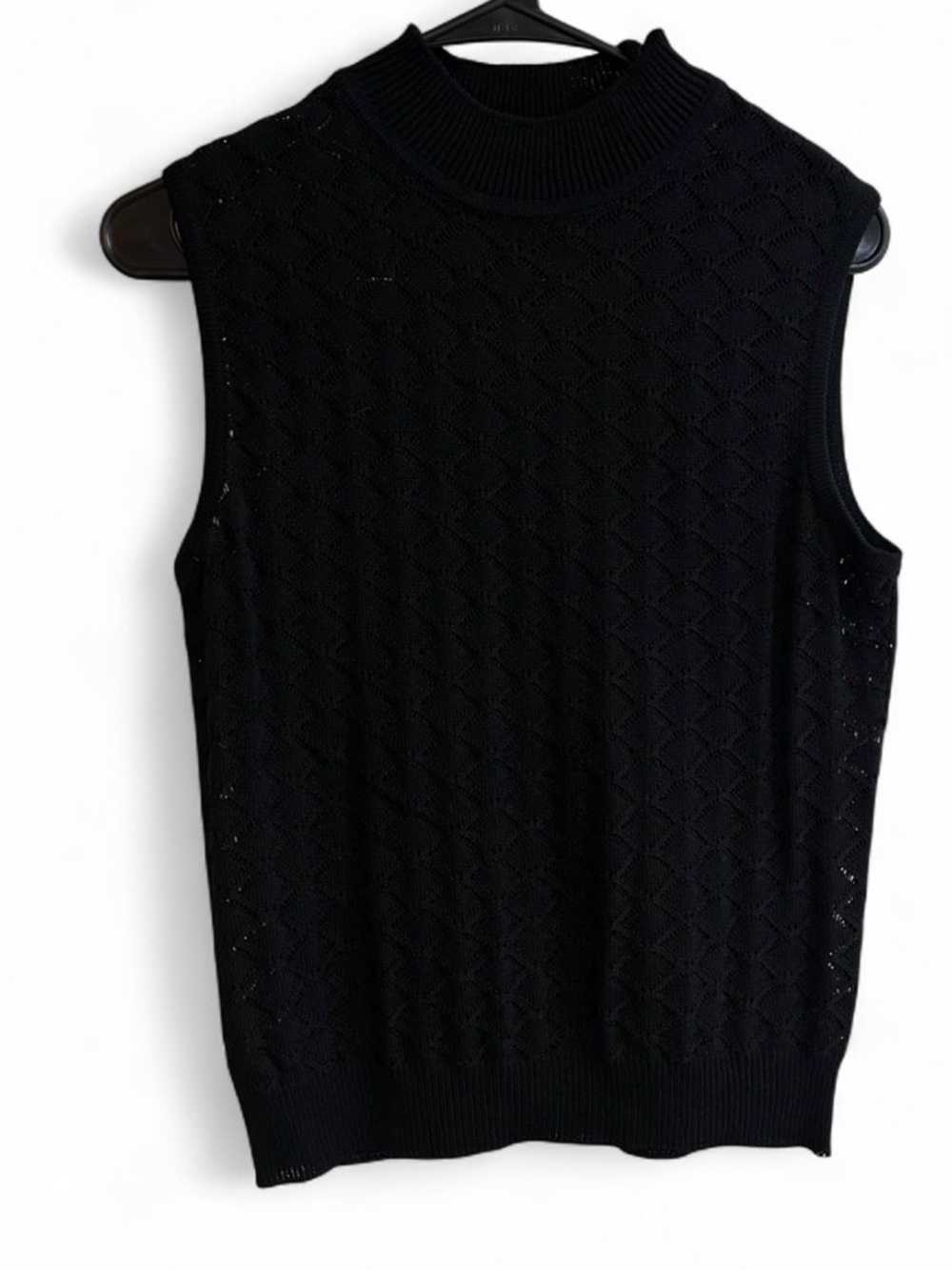 St. John Black Sleeveless Mock Turtleneck Knit Shell